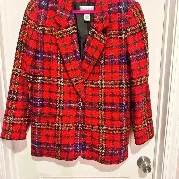Size 14 Jennifer Moore Red Plaid Blazer - Picture 1 of 4